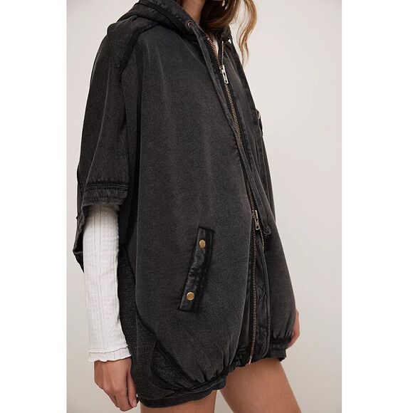 Free People We The Free What's Next Poncho Vest Jacket Hoodie Cotton M 276478 - Picture 3 of 9